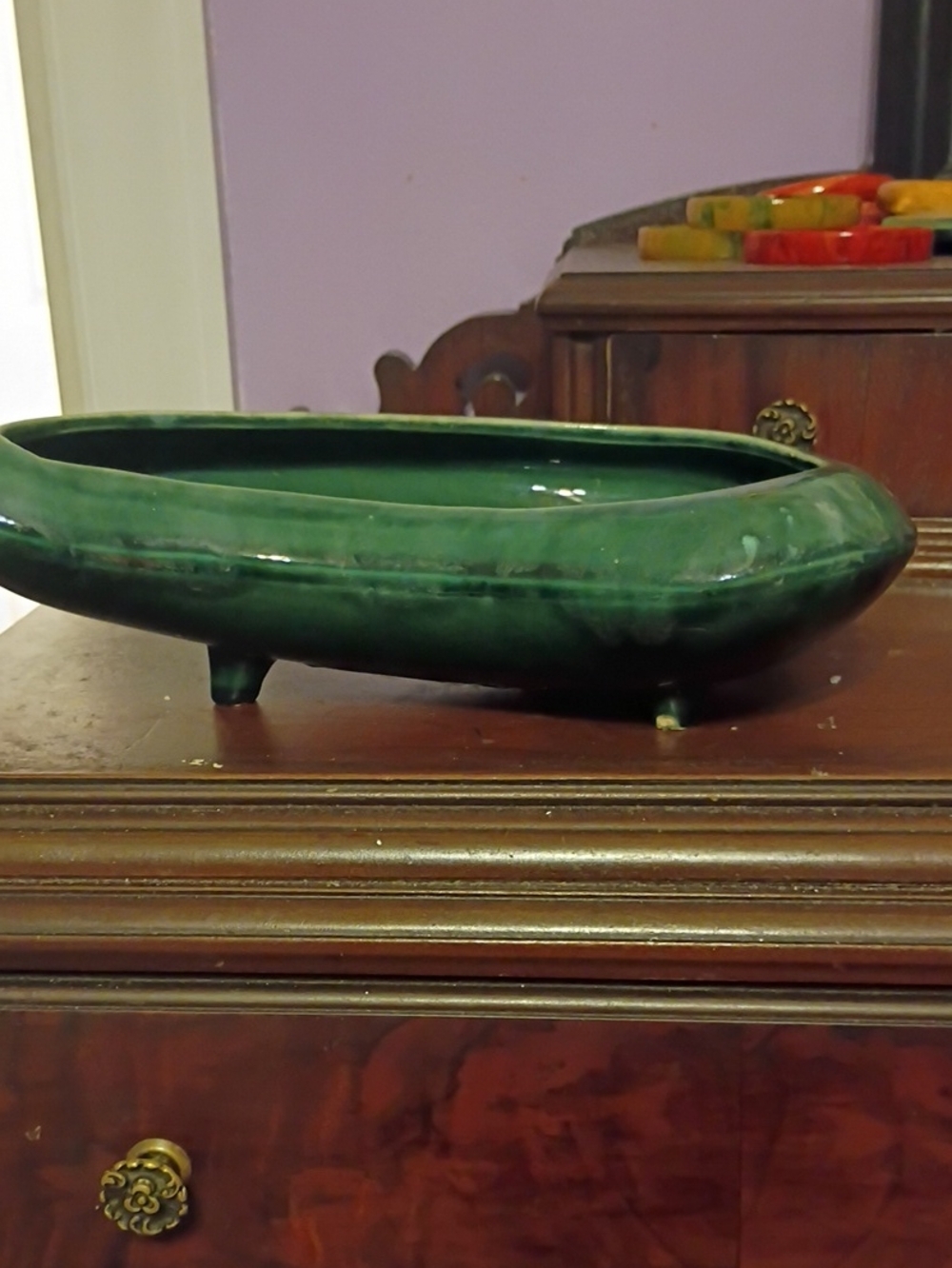 Brush 05 Green Kidney ShapeCeramic Decorative Bowl -